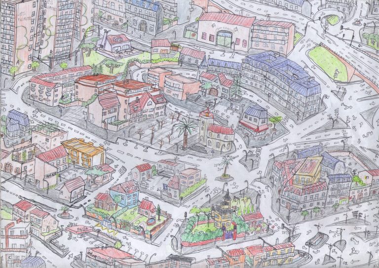 Thomas Ouedraogo, auteur-illustrateur amateur | Panorama (2017-2019), vue de ville en perspective cavalière