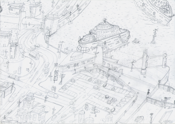 Thomas Ouedraogo, auteur-illustrateur amateur | Panorama 2.0, vue de ville futuriste en perspective cavalière